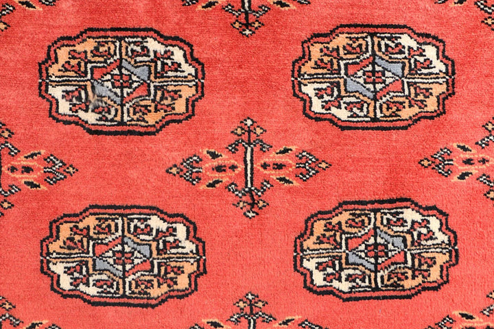 Tomato Pakistani Bokhara Rug 3' 2" x 5' 10" Hand-Knotted | No. QA71439