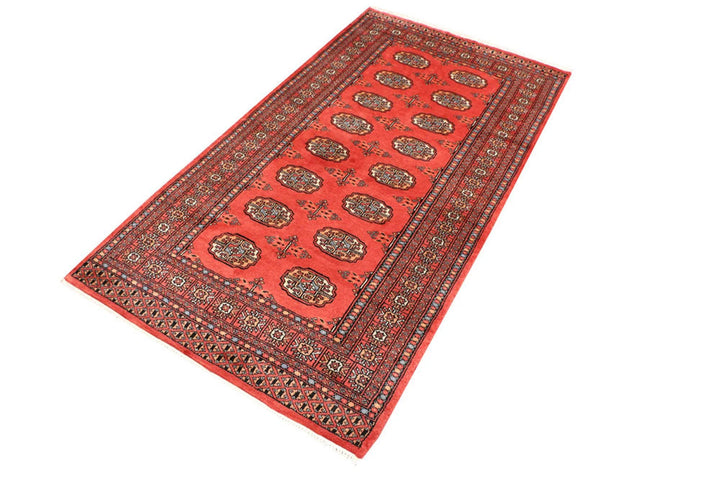 Tomato Pakistani Bokhara Rug 3' 2" x 5' 10" Hand-Knotted | No. QA71439