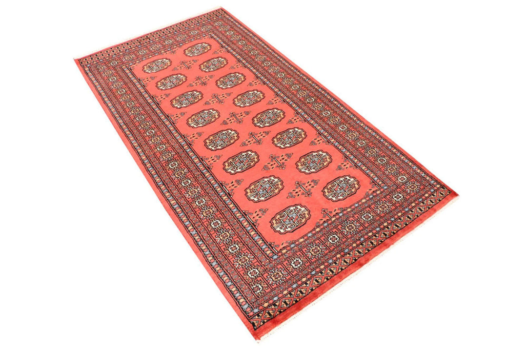 Tomato Pakistani Bokhara Rug 3' 2" x 5' 10" Hand-Knotted | No. QA71439