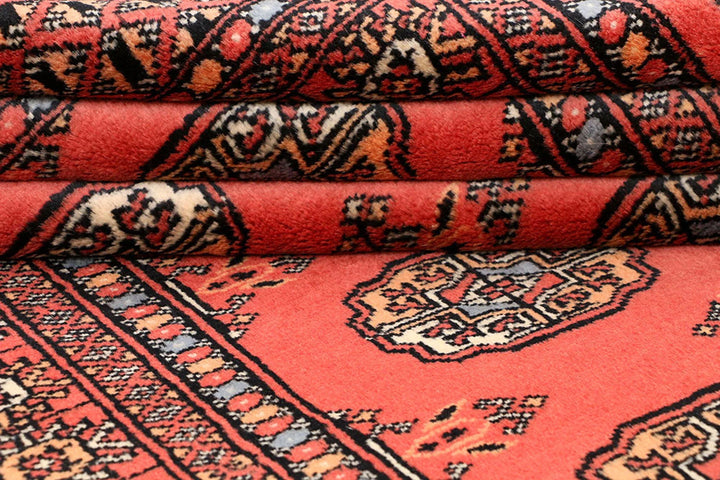 Tomato Pakistani Bokhara Rug 3' 2" x 5' 10" Hand-Knotted | No. QA71439