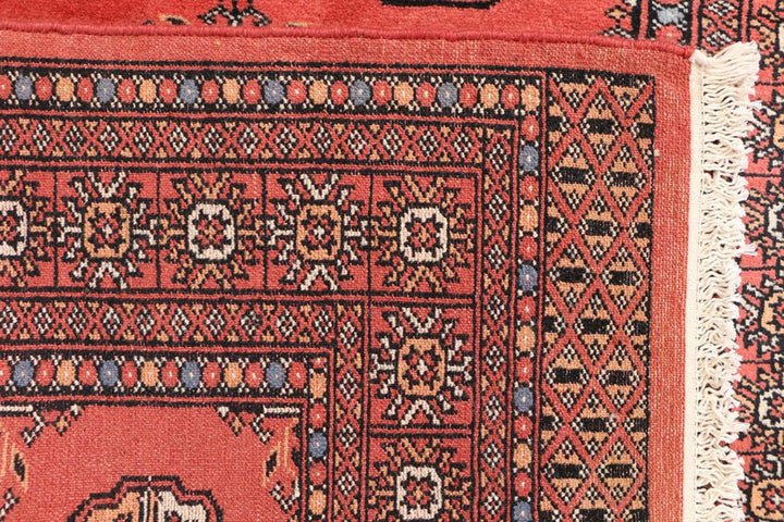 Tomato Pakistani Bokhara Rug 3' 2" x 5' 10" Hand-Knotted | No. QA71439