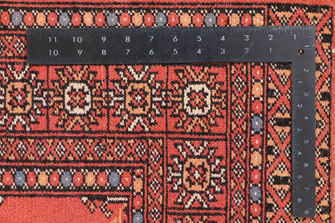 Tomato Pakistani Bokhara Rug 3' 2" x 5' 10" Hand-Knotted | No. QA71439