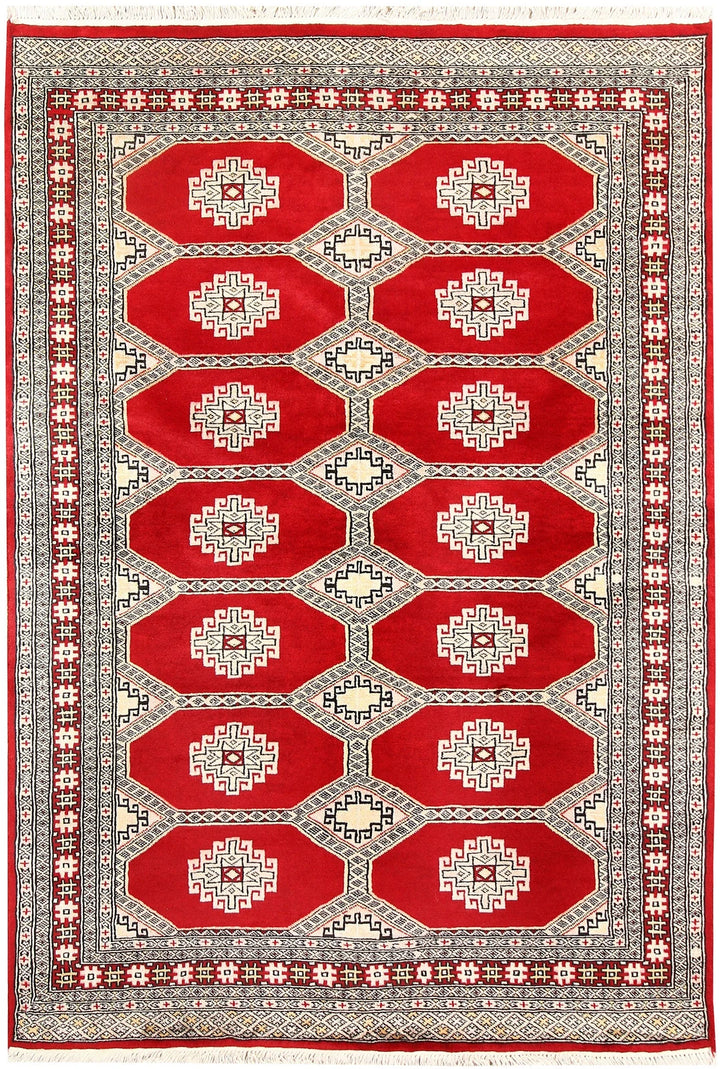 Red Pakistani Jaldar Rug 4' 6" x 6' 7" Hand-Knotted | No. QA71593