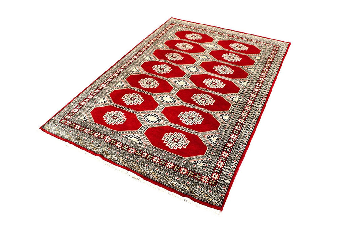 Red Pakistani Jaldar Rug 4' 6" x 6' 7" Hand-Knotted | No. QA71593