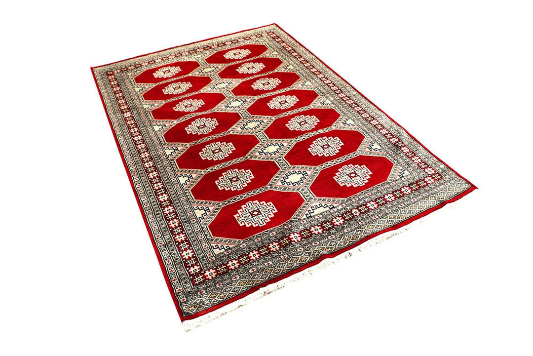 Red Pakistani Jaldar Rug 4' 6" x 6' 7" Hand-Knotted | No. QA71593