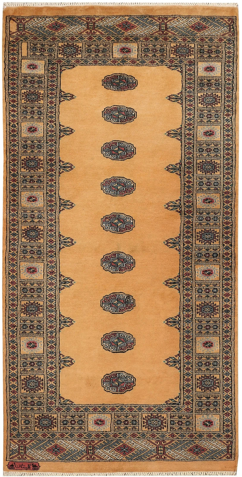Yellow Pakistani Bokhara Rug 3' 1" x 6' 1" Hand-Knotted | No. QA71689