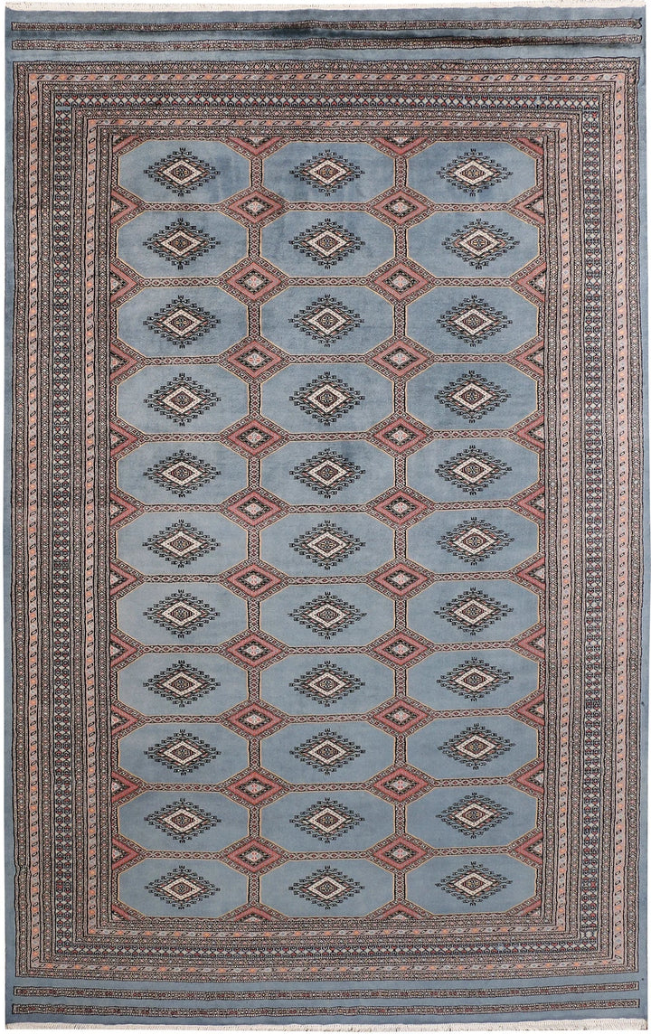 Light Slate Grey Pakistani Jaldar Rug 6' 6" x 10' 4" Hand-Knotted | No. QA71728