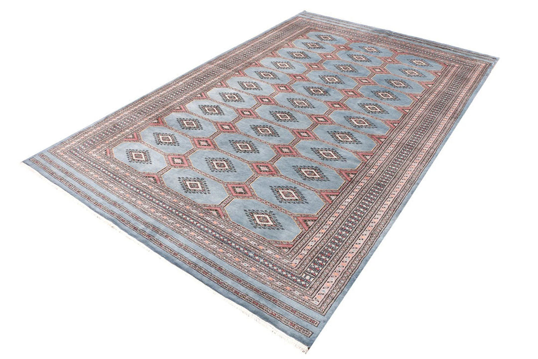 Light Slate Grey Pakistani Jaldar Rug 6' 6" x 10' 4" Hand-Knotted | No. QA71728