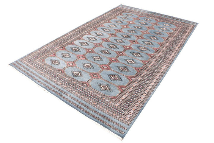 Light Slate Grey Pakistani Jaldar Rug 6' 6" x 10' 4" Hand-Knotted | No. QA71728