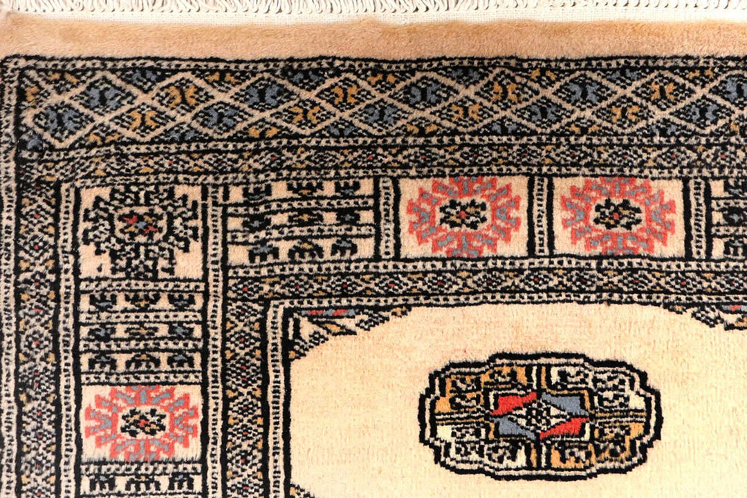 Antique White Pakistani Bokhara Rug 2' 7" x 11' 5" Hand-Knotted | No. QA71842