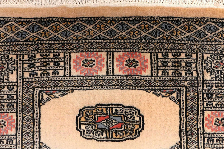 Antique White Pakistani Bokhara Rug 2' 7" x 11' 5" Hand-Knotted | No. QA71842