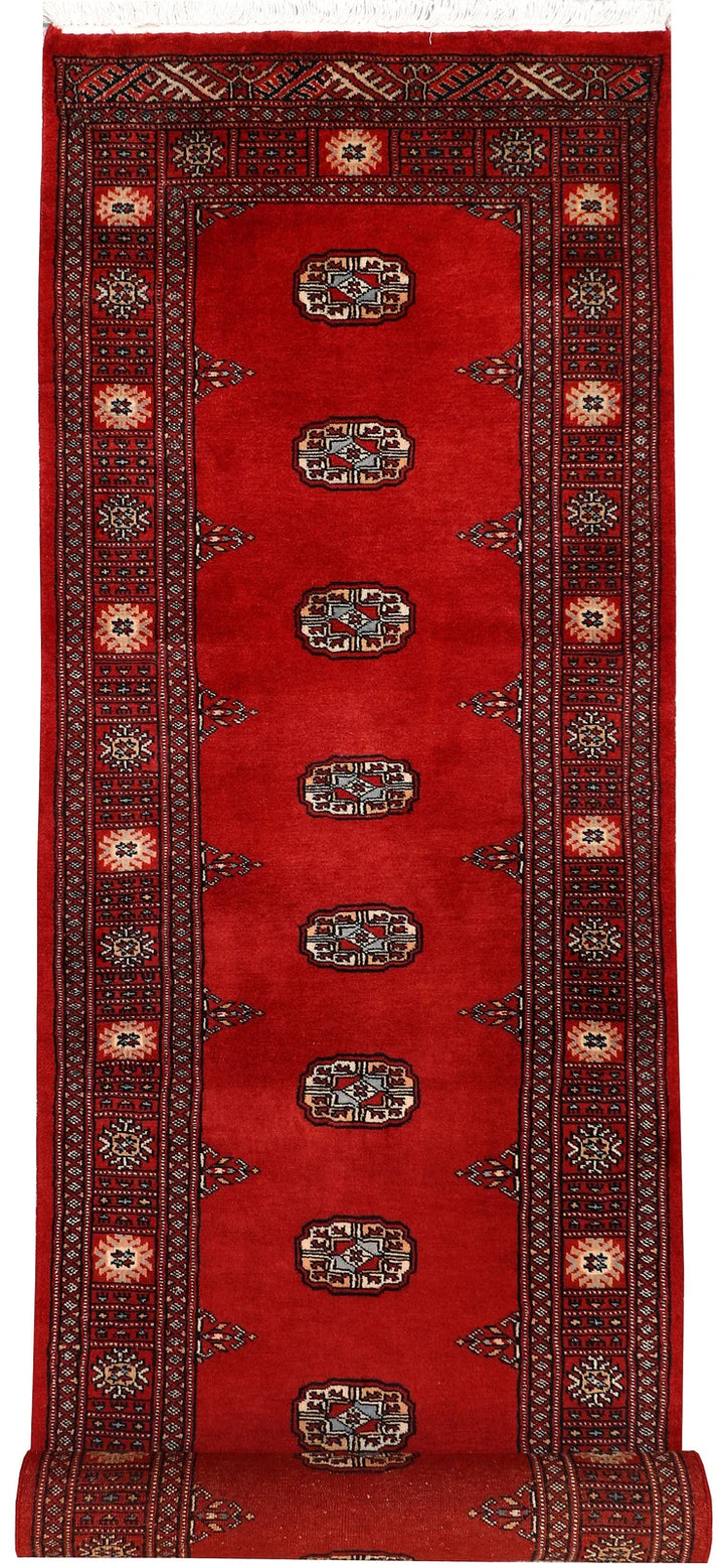Red Pakistani Bokhara Rug 2' 10" x 9' 10" Hand-Knotted | No. QA71878