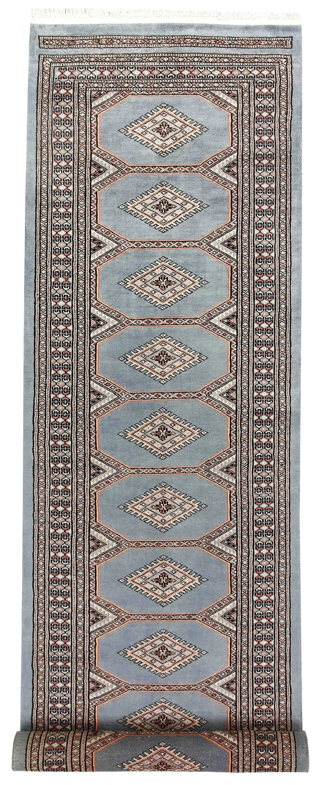 Light Steel Blue Pakistani Jaldar Rug 2' 4" x 9' Hand-Knotted | No. QA71945