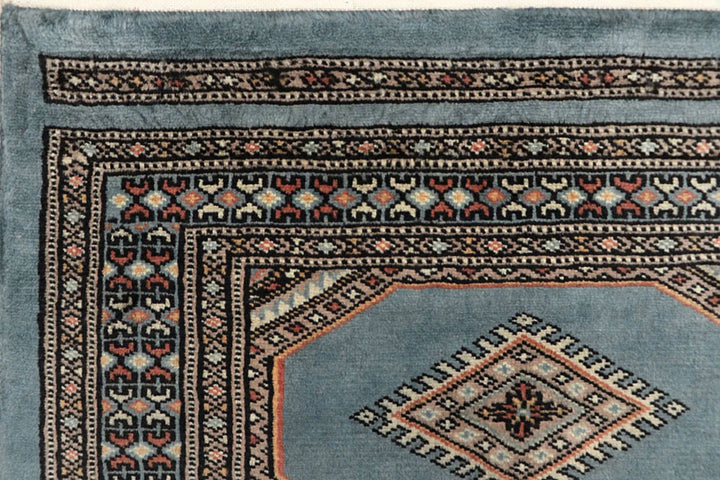 Light Steel Blue Pakistani Jaldar Rug 2' 4" x 9' Hand-Knotted | No. QA71945