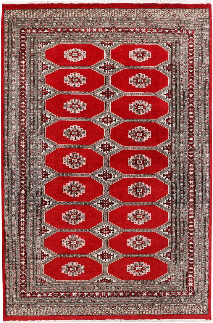Firebrick Red Pakistani Jaldar Rug 5' 7" x 8' 2" Hand-Knotted | No. QA71988