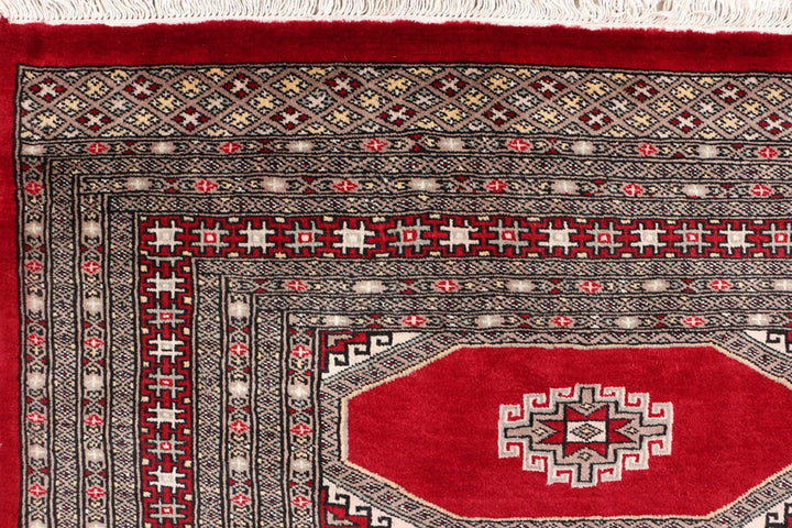 Firebrick Red Pakistani Jaldar Rug 5' 7" x 8' 2" Hand-Knotted | No. QA71988