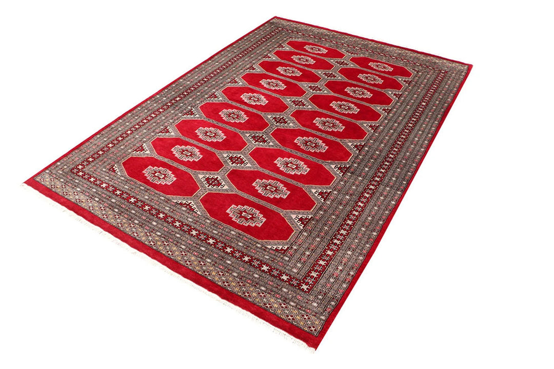 Firebrick Red Pakistani Jaldar Rug 5' 7" x 8' 2" Hand-Knotted | No. QA71988