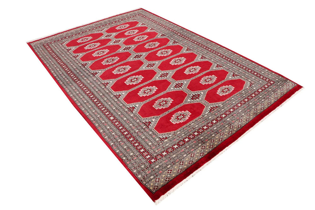 Firebrick Red Pakistani Jaldar Rug 5' 7" x 8' 2" Hand-Knotted | No. QA71988