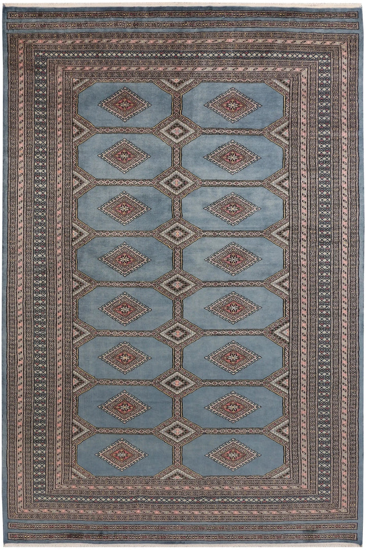 Light Slate Grey Pakistani Jaldar Rug 5' 7" x 8' 3" Hand-Knotted | No. QA72008