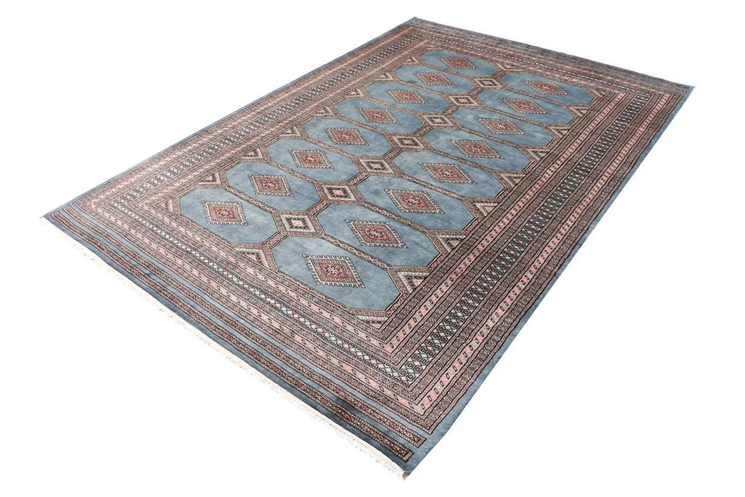Light Slate Grey Pakistani Jaldar Rug 5' 7" x 8' 3" Hand-Knotted | No. QA72008