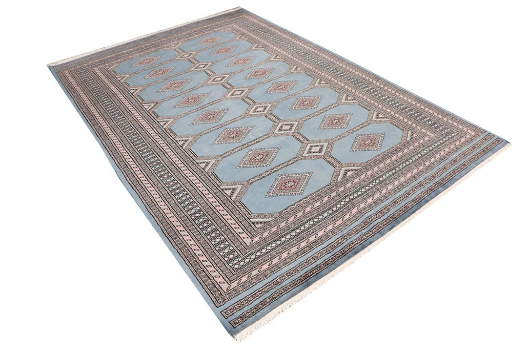 Light Slate Grey Pakistani Jaldar Rug 5' 7" x 8' 3" Hand-Knotted | No. QA72008