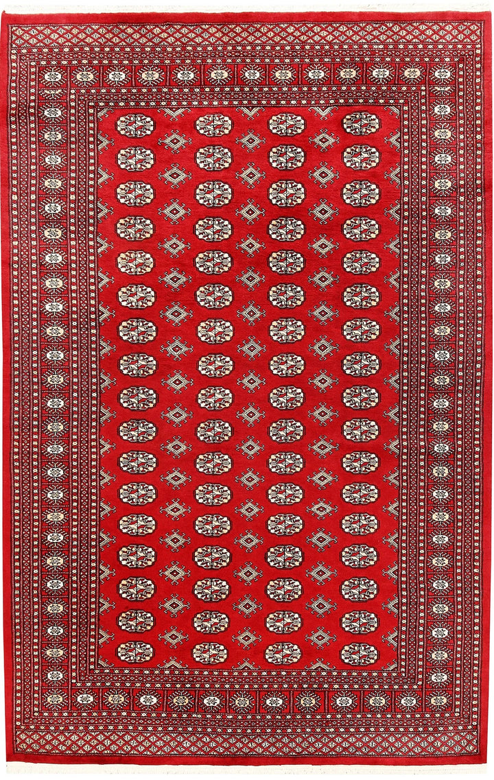 Red Bokhara Rug 6' x 9' 3" Hand-Knotted | No. QA72036