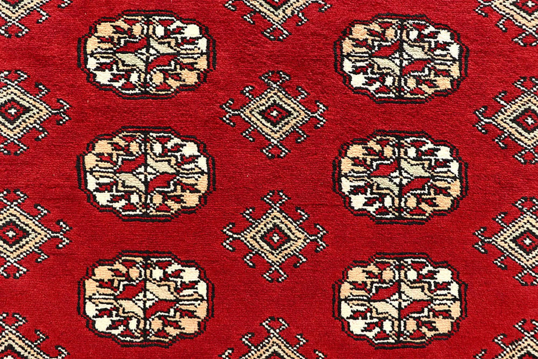 Red Bokhara Rug 6' x 9' 3" Hand-Knotted | No. QA72036