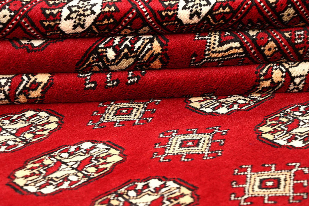 Red Bokhara Rug 6' x 9' 3" Hand-Knotted | No. QA72036