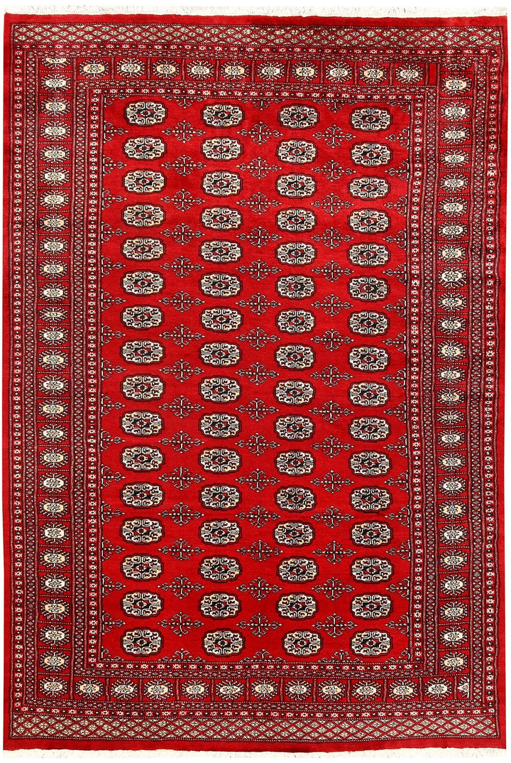 Red Pakistani Bokhara Rug 5' 10" x 8' 6" Hand-Knotted | No. QA72059