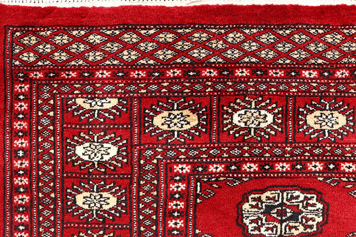 Red Pakistani Bokhara Rug 5' 10" x 8' 6" Hand-Knotted | No. QA72059