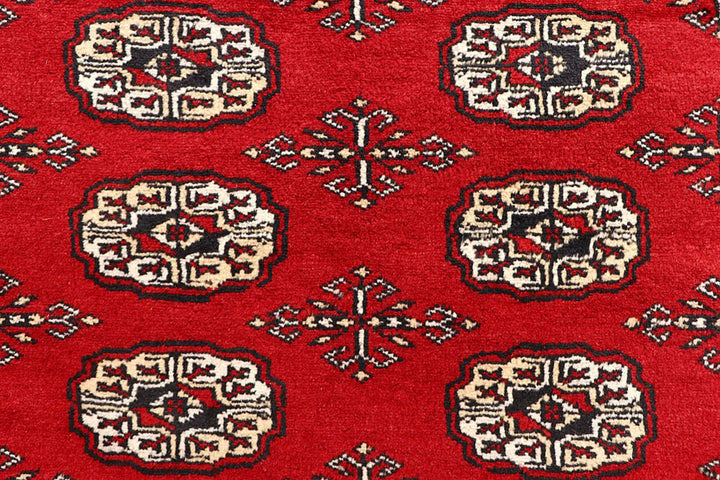 Red Pakistani Bokhara Rug 5' 10" x 8' 6" Hand-Knotted | No. QA72059