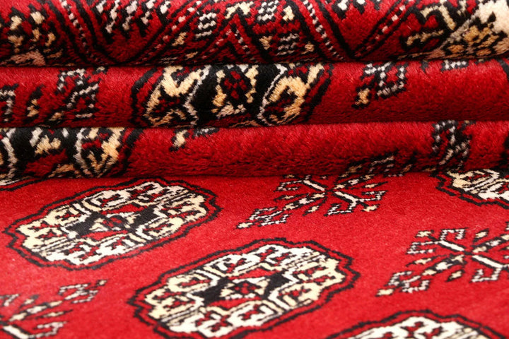 Red Pakistani Bokhara Rug 5' 10" x 8' 6" Hand-Knotted | No. QA72059