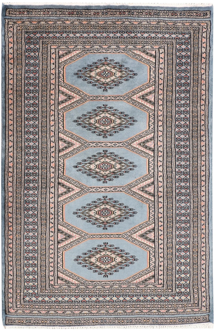 Light Slate Grey Pakistani Jaldar Rug 2' 7" x 3' 11" Hand-Knotted | No. QA72180