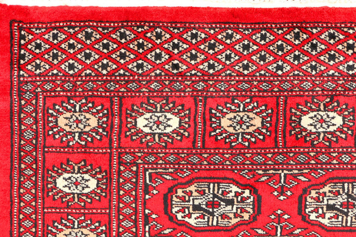 Red Pakistani Bokhara Rug 3' x 4'11" Hand-Knotted | No. QA72397