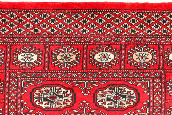 Red Pakistani Bokhara Rug 3' x 4'11" Hand-Knotted | No. QA72397