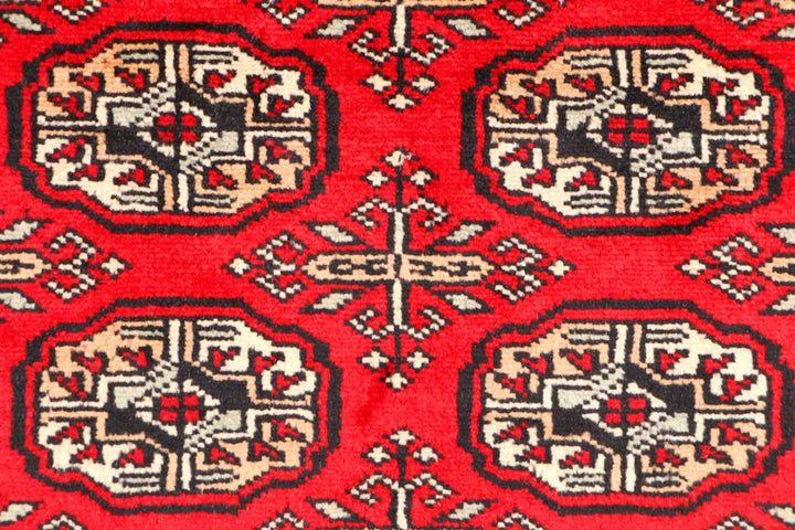 Red Pakistani Bokhara Rug 3' x 4'11" Hand-Knotted | No. QA72397
