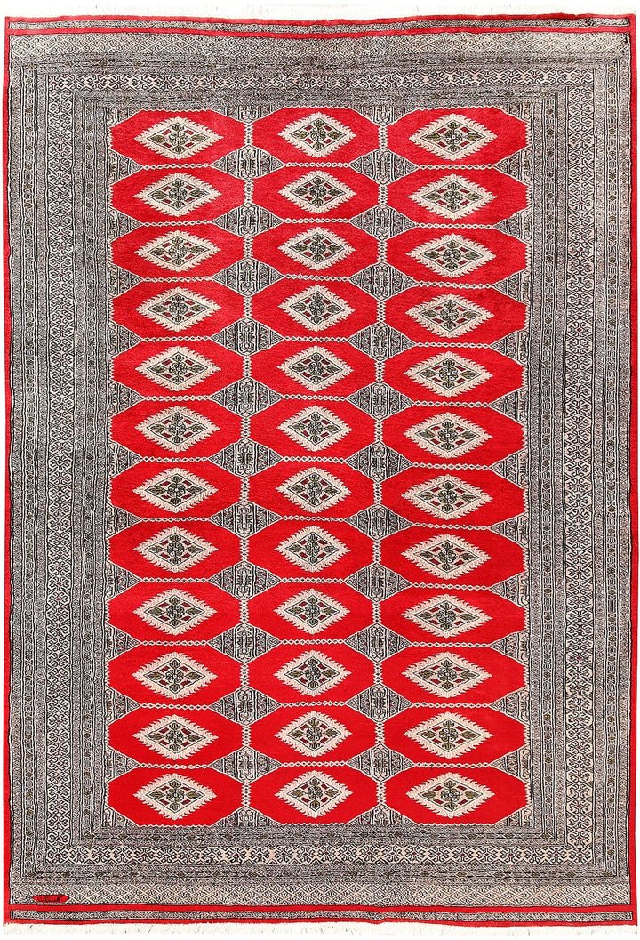 Red Pakistani Jaldar Rug 6' 1" x 8' 9" Hand-Knotted | No. QA72455