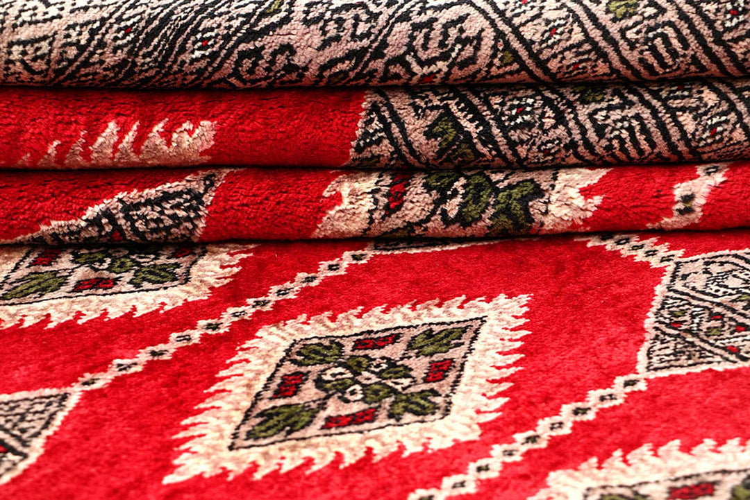 Red Pakistani Jaldar Rug 6' 1" x 8' 9" Hand-Knotted | No. QA72455