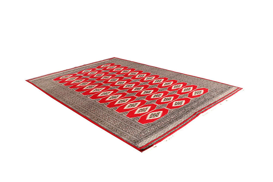 Red Pakistani Jaldar Rug 6' 1" x 8' 9" Hand-Knotted | No. QA72455