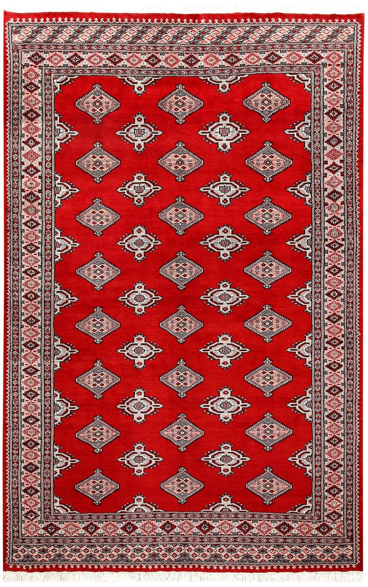 Firebrick Red Pakistani Jaldar Rug 5' x 7'10" Hand-Knotted | No. QA72517