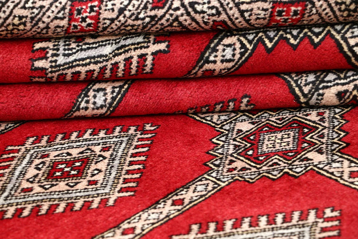 Firebrick Pakistani Jaldar Rug 6' 6" x 8' 4" Hand-Knotted | No. QA72601