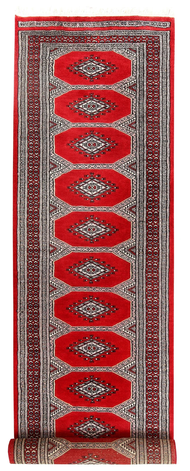 Red Pakistani Jaldar Rug 2' 4" x 9' 3" Hand-Knotted | No. QA72632
