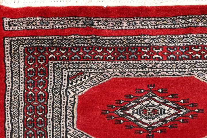 Red Pakistani Jaldar Rug 2' 4" x 9' 3" Hand-Knotted | No. QA72632
