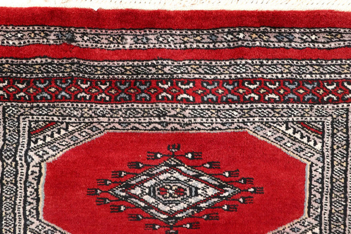 Red Pakistani Jaldar Rug 2' 4" x 9' 3" Hand-Knotted | No. QA72632
