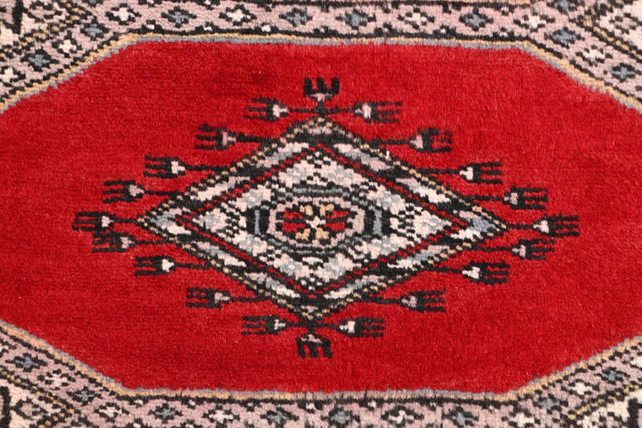 Red Pakistani Jaldar Rug 2' 4" x 9' 3" Hand-Knotted | No. QA72632