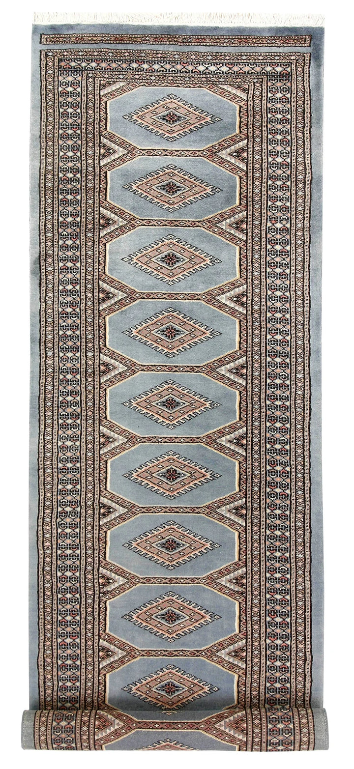 Light Slate Grey Pakistani Jaldar Runner 2' 5" x 9' 3" Hand-Knotted | No. QA72681