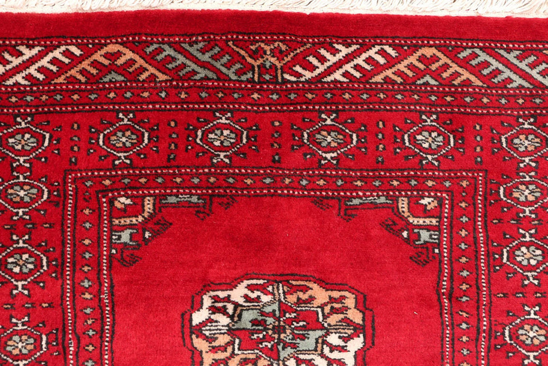 Dark Red Pakistani Bokhara Rug 2' 7" x 10' 6" Hand-Knotted | No. QA72719