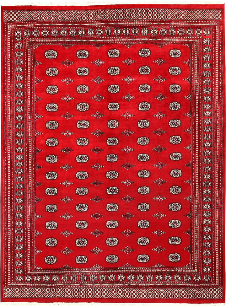 Red Pakistani Bokhara Rug 9' 1" x 11' 11" Hand-Knotted | No. QA72979