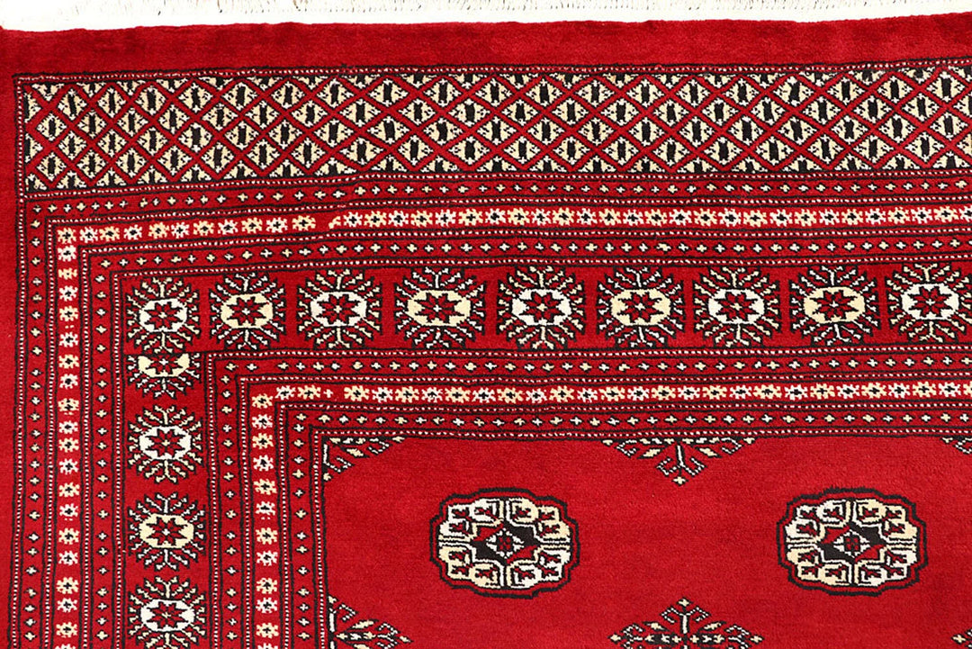 Red Pakistani Bokhara Rug 9' 1" x 11' 11" Hand-Knotted | No. QA72979