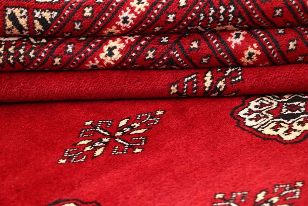 Red Pakistani Bokhara Rug 9' 1" x 11' 11" Hand-Knotted | No. QA72979